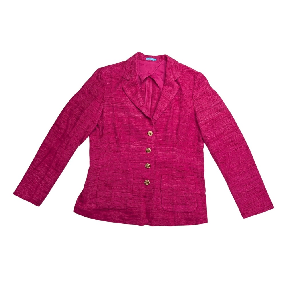 J McLaughlin Silk Blazer Womens 8 Fuchsia Pink Textured 4 Button Jacket